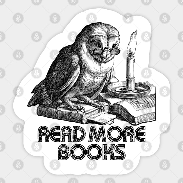 Read More Books Wise Old Owl Vintage Illustration Sticker by AltrusianGrace